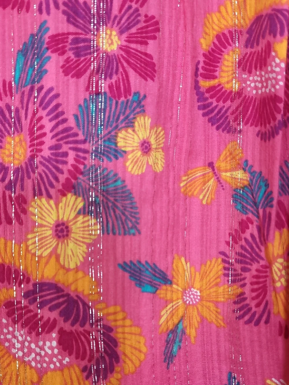 Vintage Bloom Girls Floral Dress Size 12/14 Pink Metallic Fit Flare Cottagecore